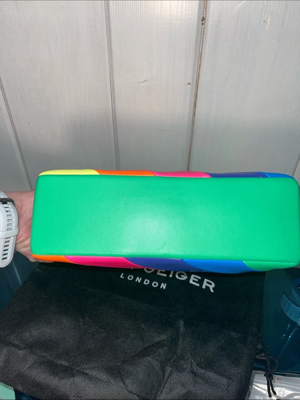 Kurt Geiger London Brixton Lock Multi Color Shoulder Leather Bag Neon Chain NWT - Picture 8 of 12